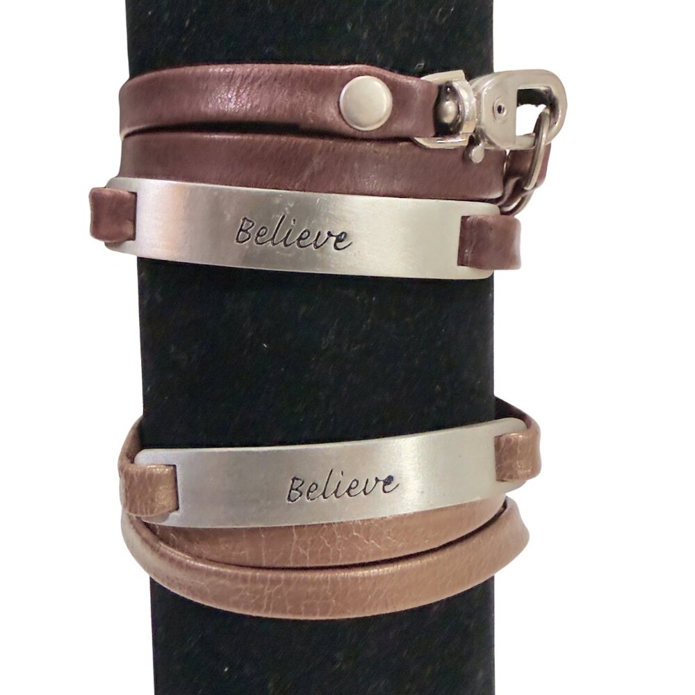 "Believe" Wrap Bracelet - Soft Cow Leather
